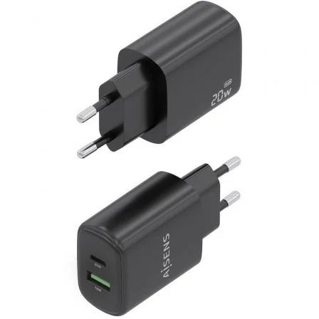 Aisens Cargador GaN 20W con USB-C PD 3.0 y USB-A QC 3.0 - Negro Aisens Cargador GaN 20W con USB-C PD 3.0 y USB-A QC 3.0 - Negro